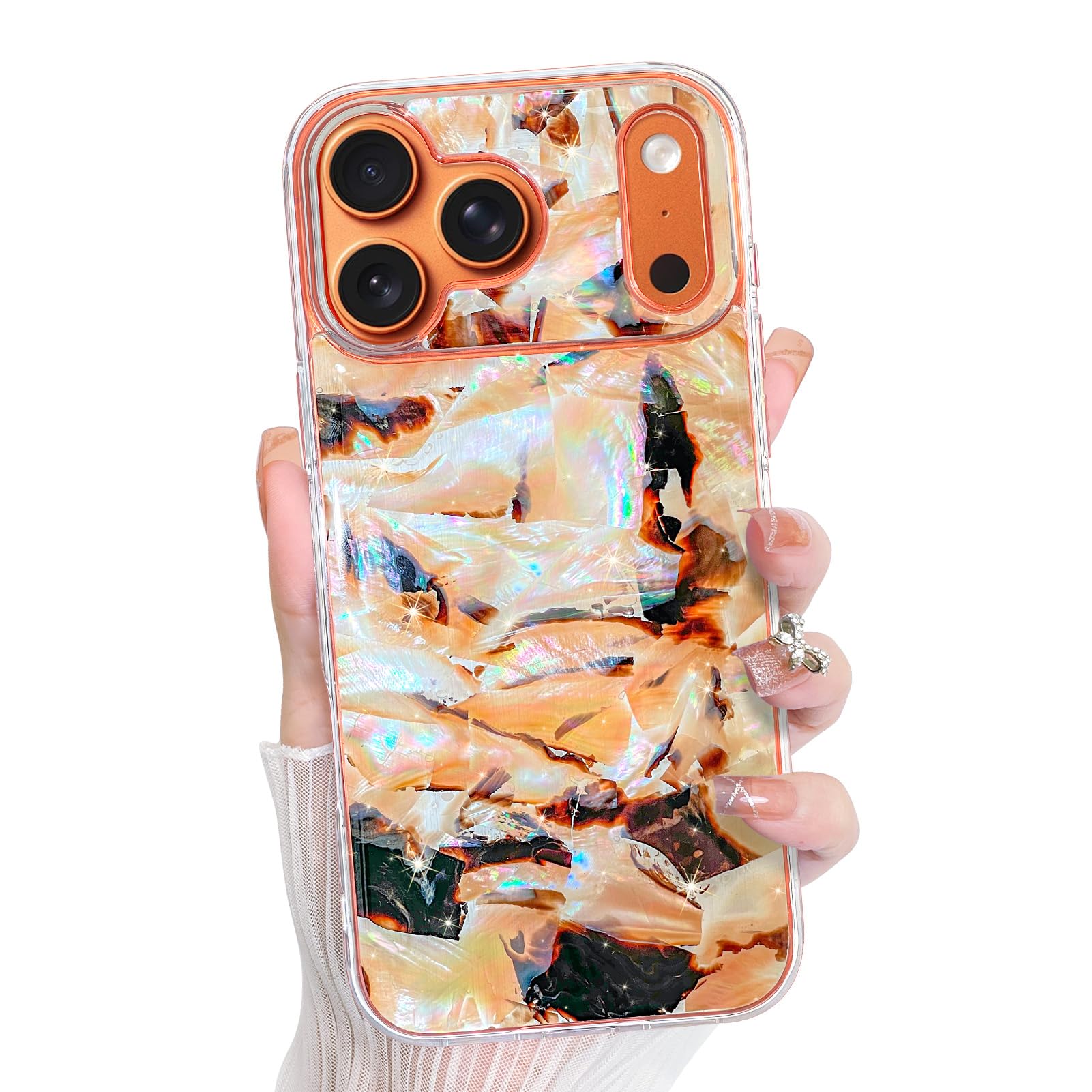 Bonoma for iPhone 17 Pro Max Case 2025 Marble Back, Magnetic Support for MagSafe Shockproof, Brown Checkered High-Duty Protection for Girls Women -Abalone