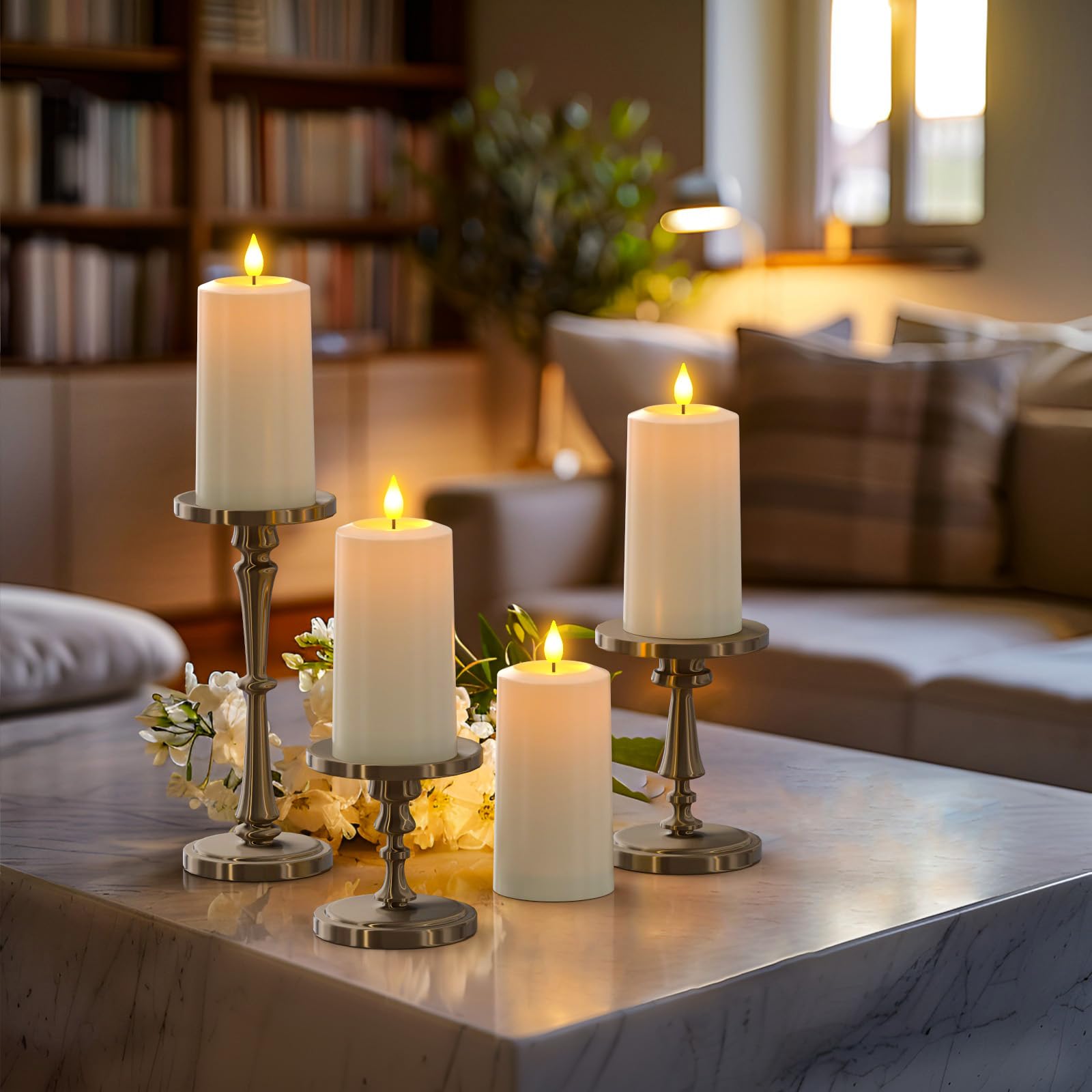 SoulBay Candele ricaricabili a pilastro elettriche LED senza fiamma, tremolanti con timer remoto, impermeabili, per esterni e lanterne, decorazione della casa