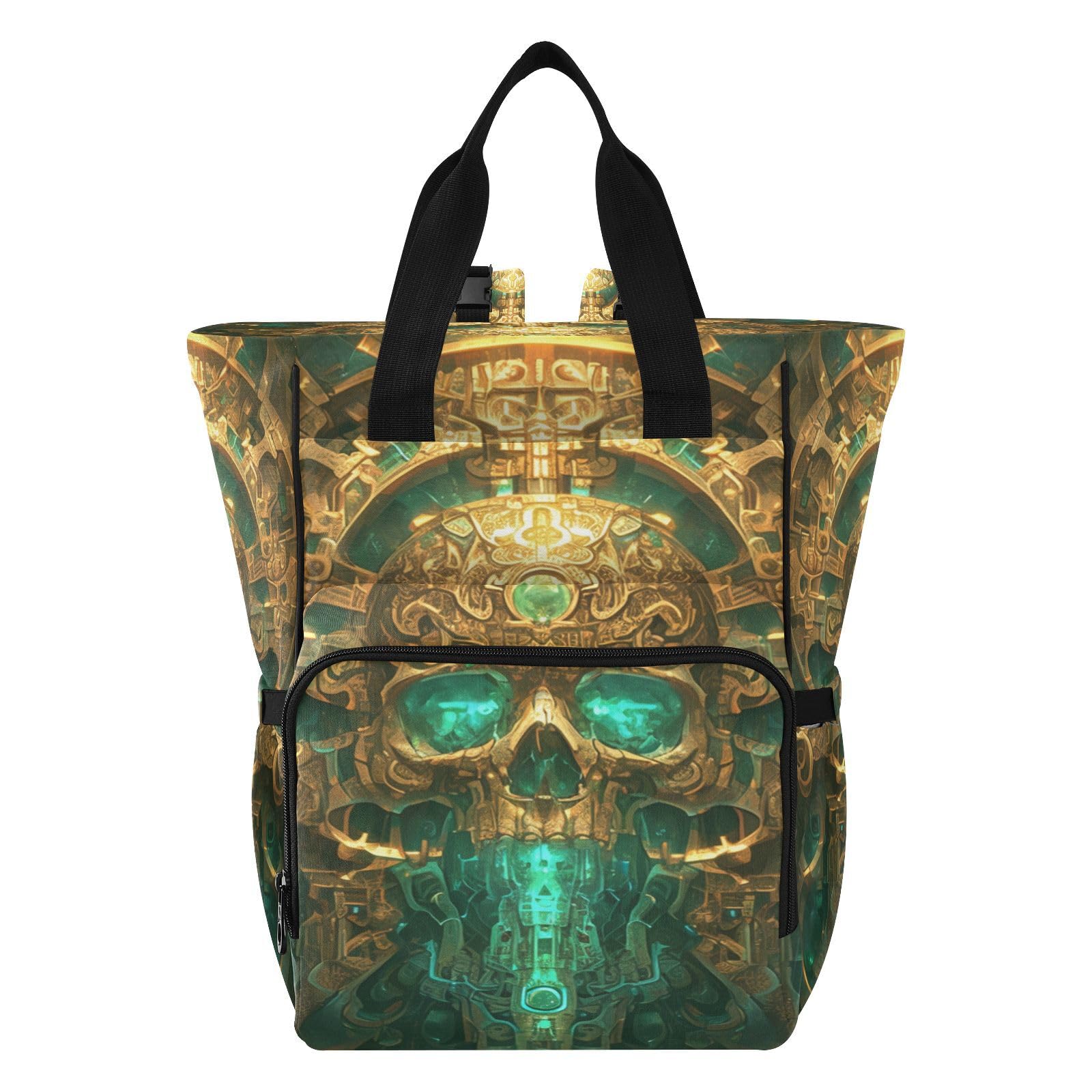 CráNeo De Oro Abstracto Bolsa de Pañales Mochila de Viaje Gran Capacidad Bolsas para Mamá Papá Mujeres Niñas