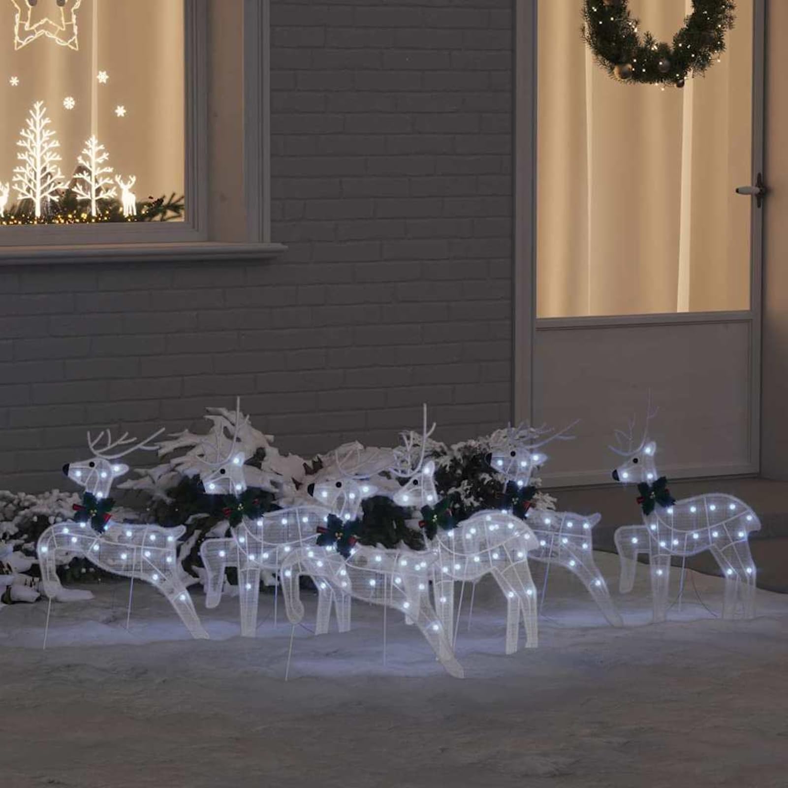Gecheer LED Rentiere 6 pcs Weiß Stoff, Weihnachtsdekoration für Weihnachtsmarkt Festliche Eventdekoration Garten Rasen Terrasse Vorgarten Fassade3385898