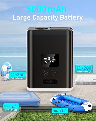 Miniatura 4 de Air Pump for Inflatables Mini Air Mattress Pump Portable Electric Air Pump for Pool Floats,Swimming Rings, Sleeping Pads, Vacuum Storage Bags 5X