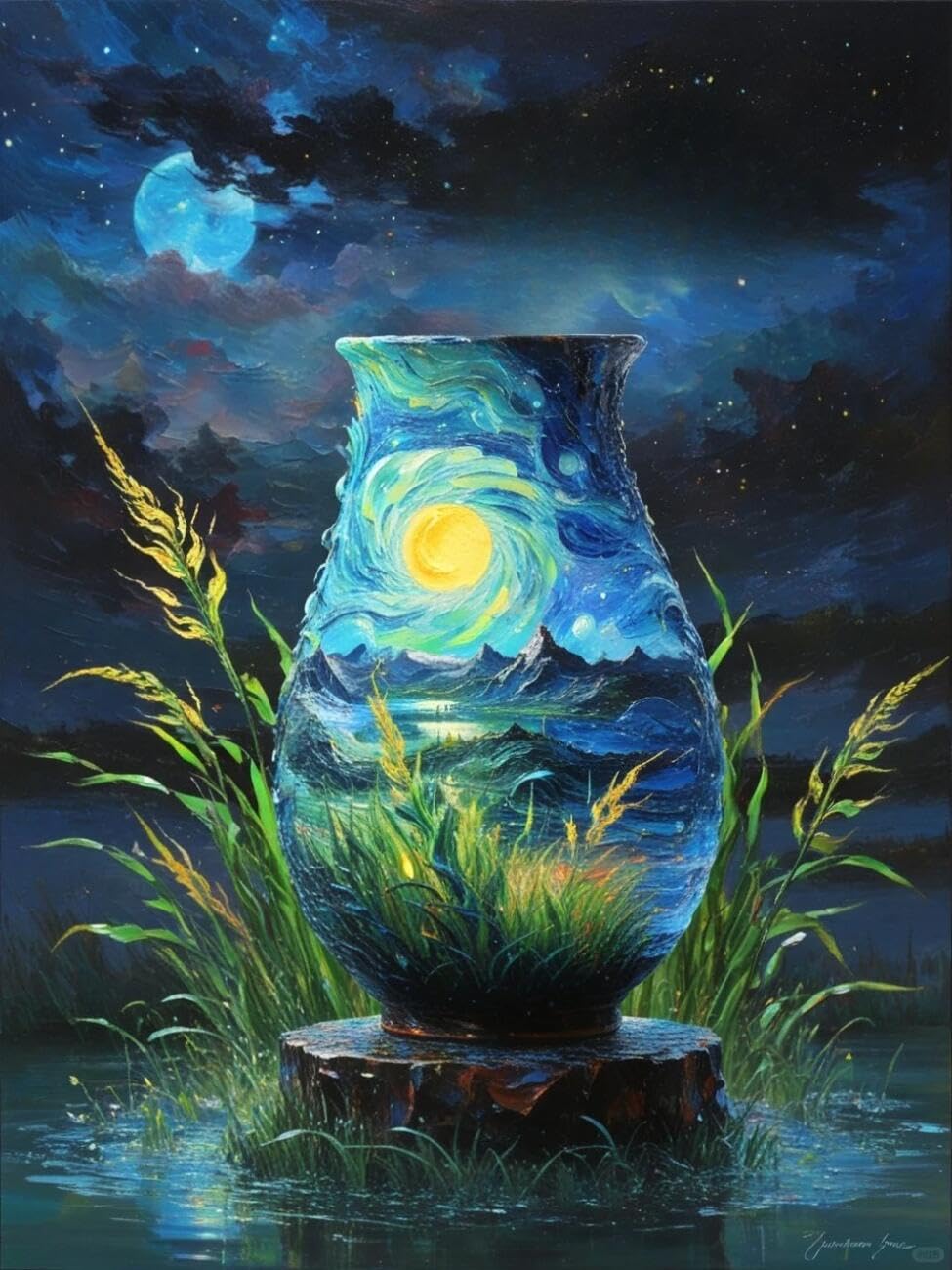 Henypt Cross Stitch Kits for Adults Fantasy Vase Landscape DIY Needlepoint Set for Beginners The Elderly with Accessories Home Wall Decoration 14CT 40x50cm