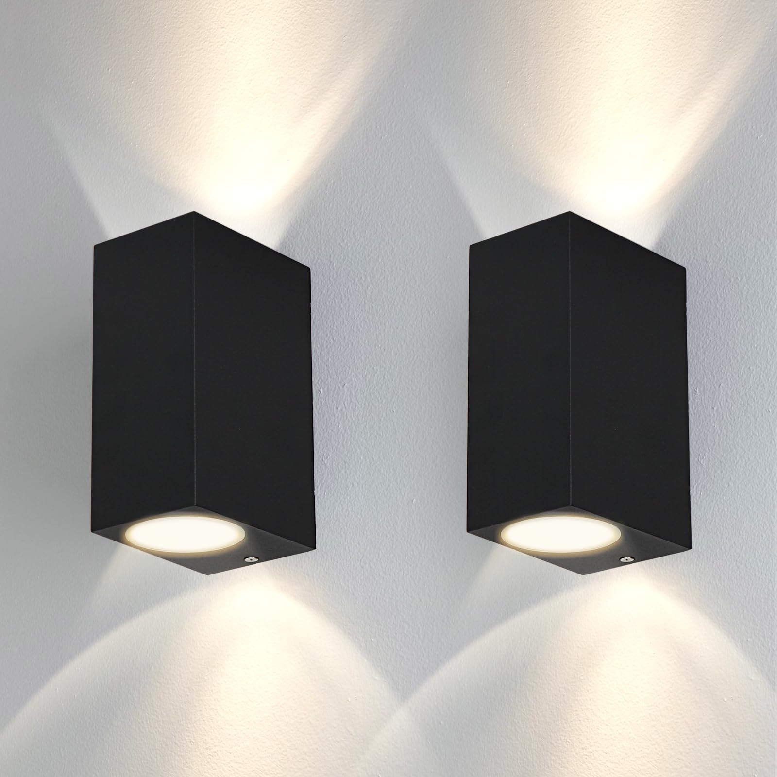 Kerry 2 Pack Outdoor Wall Lights, Black Modern Rectangle Mains Powered Up/Down External Lighting, IP44 Waterproof, Front Door Garden Lights (No Bulb)