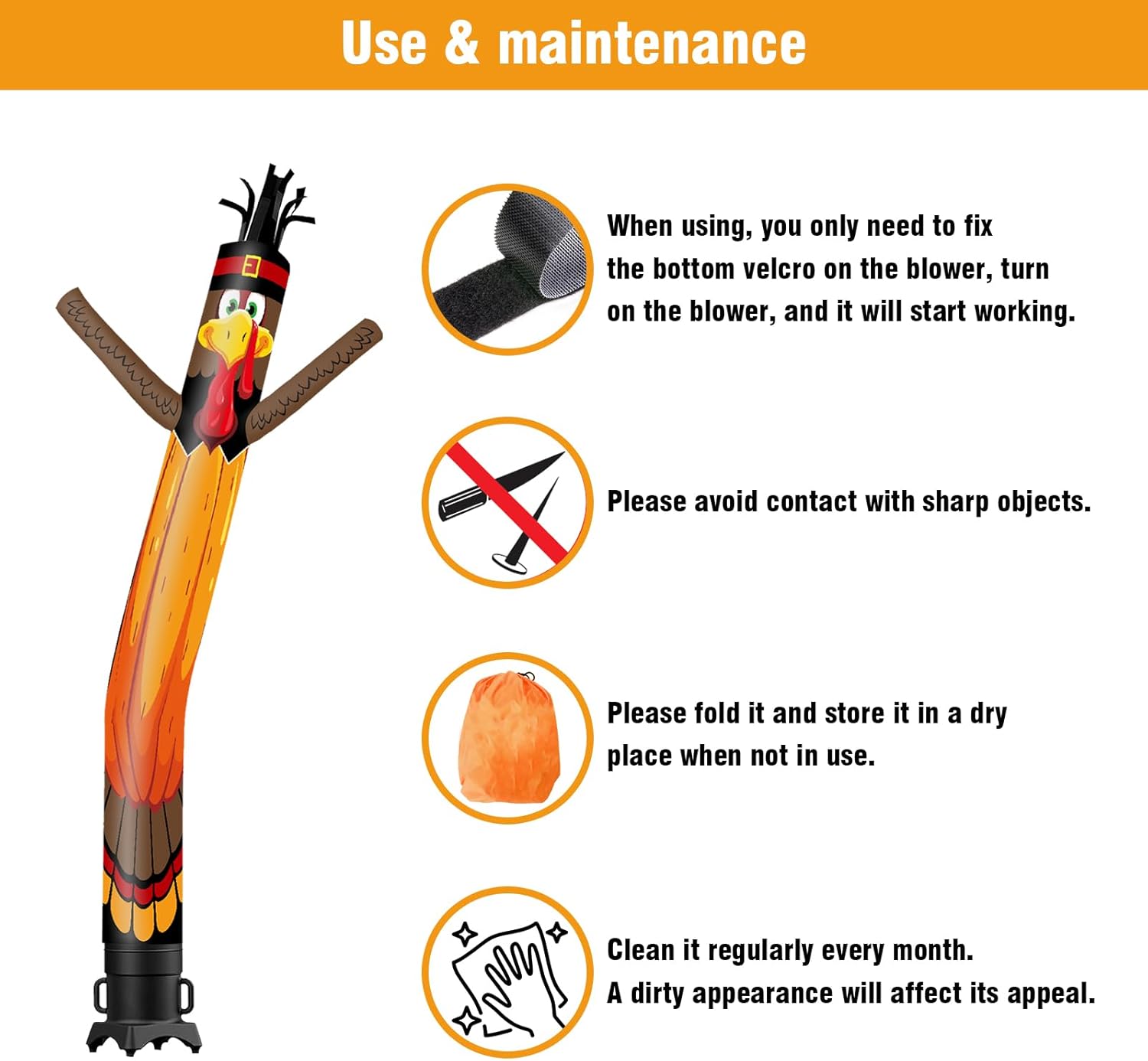 20FT Tall Pumpkin Turkey Inflatable Tube Man (18''Diameter) Wacky Wavy Dancing Guy for Outdoor Decoration Advertising Business Promotion - Thanksgiving Day (Blower Not Included)