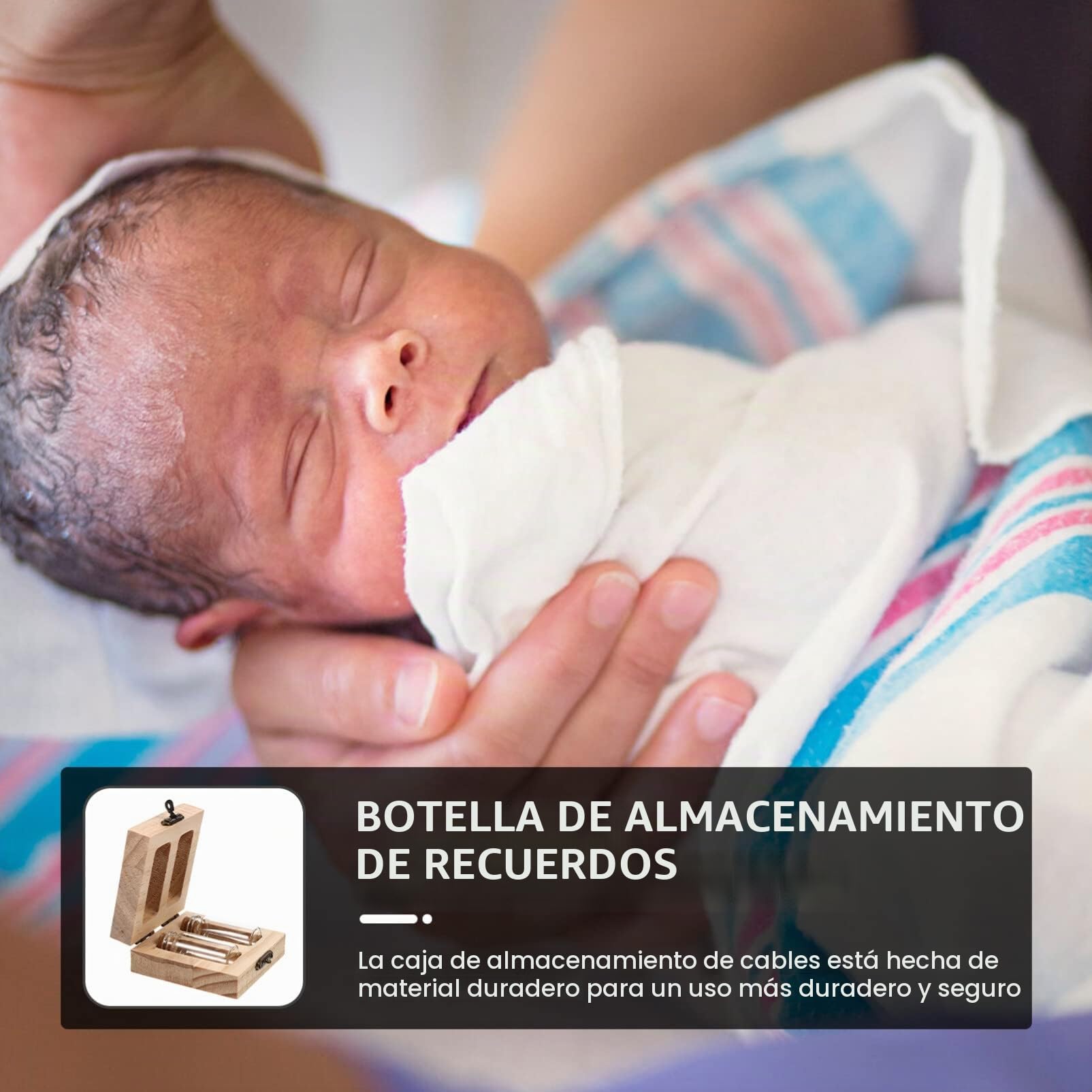 Healvian Caja de Recuerdo de Cordón Umbilical Botella de Almacenamiento de Cordón Umbilical Caja de Recolección de Cabello Fetal Caja de Almacenamiento de Recuerdo con 2 Botellas