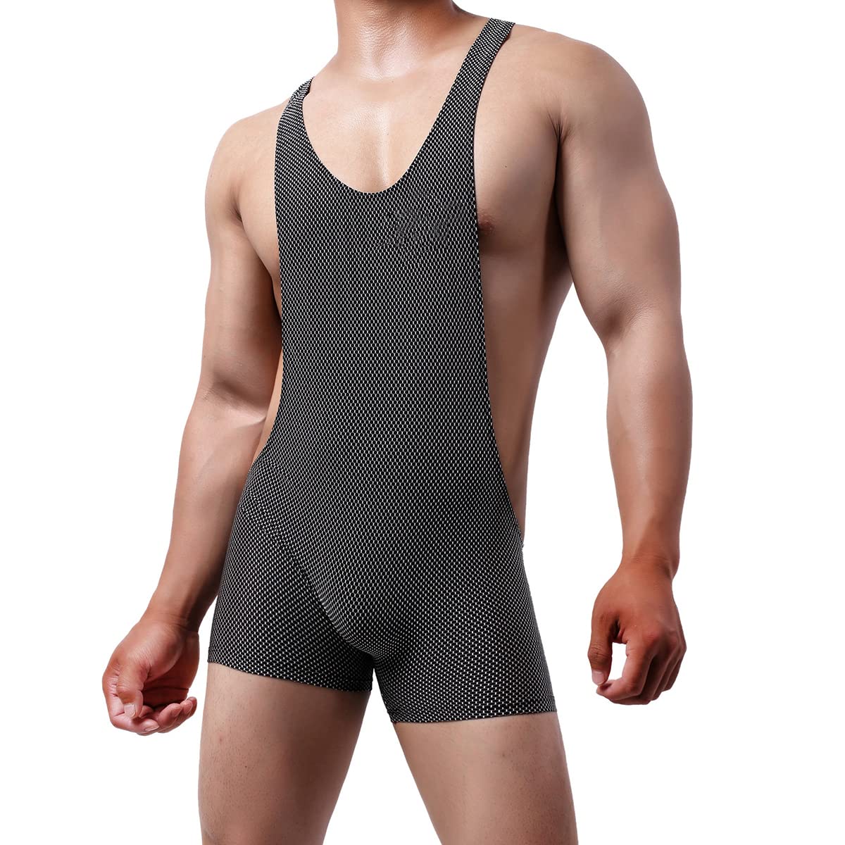 YUFEIDAMen's Athletic Supporters Mesh Breathable Bodysuit Wrestling Leotard Stretchy Base Layers Boxer Singlet