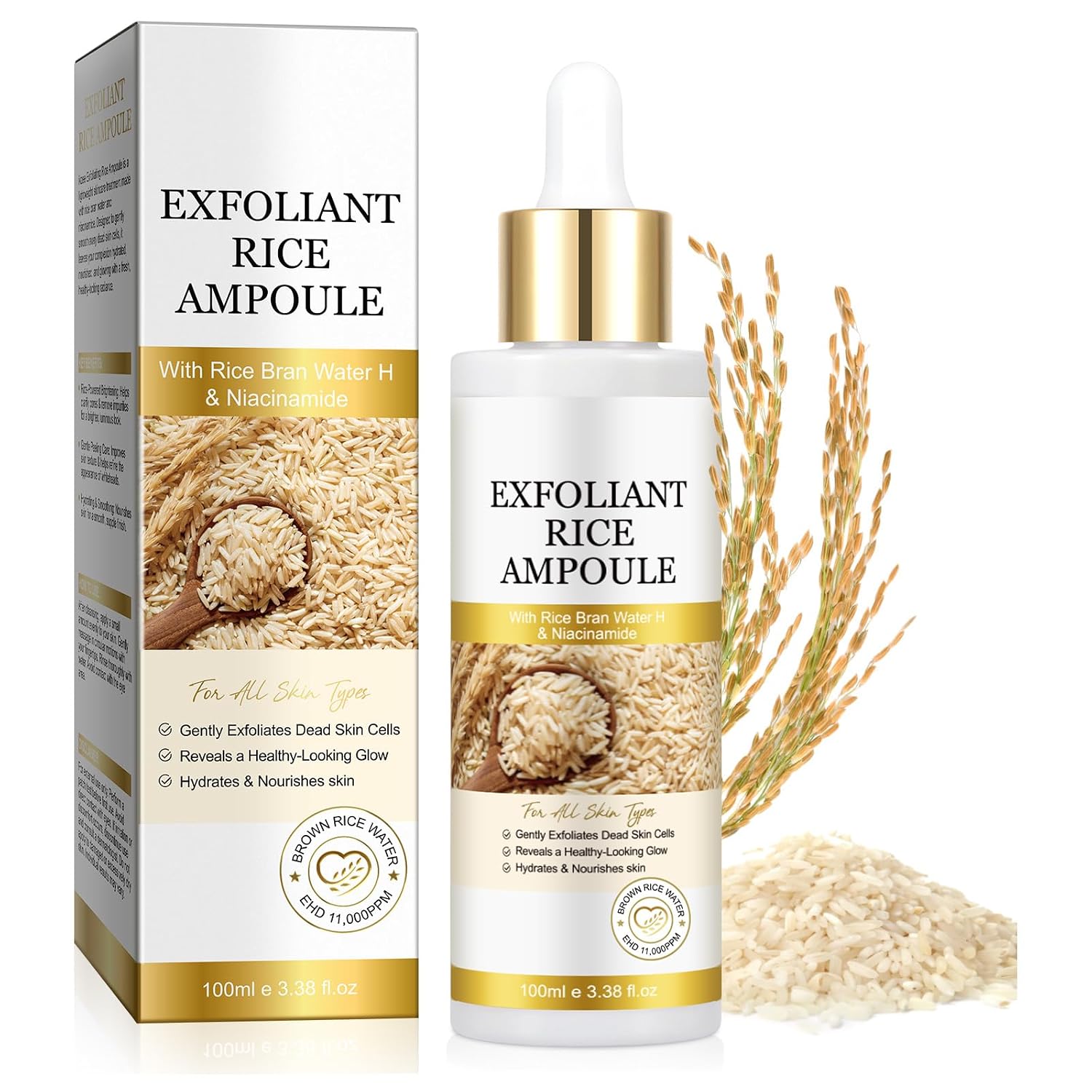 Peel Shot Glow Rice Ampoule Duo - with Niacinamide and Arbutin Pure Skin Peel Shot Gentle Exfoliation Rice Scrub Face Deep Moisturising Rice Peel Glow Serum - 100 ml