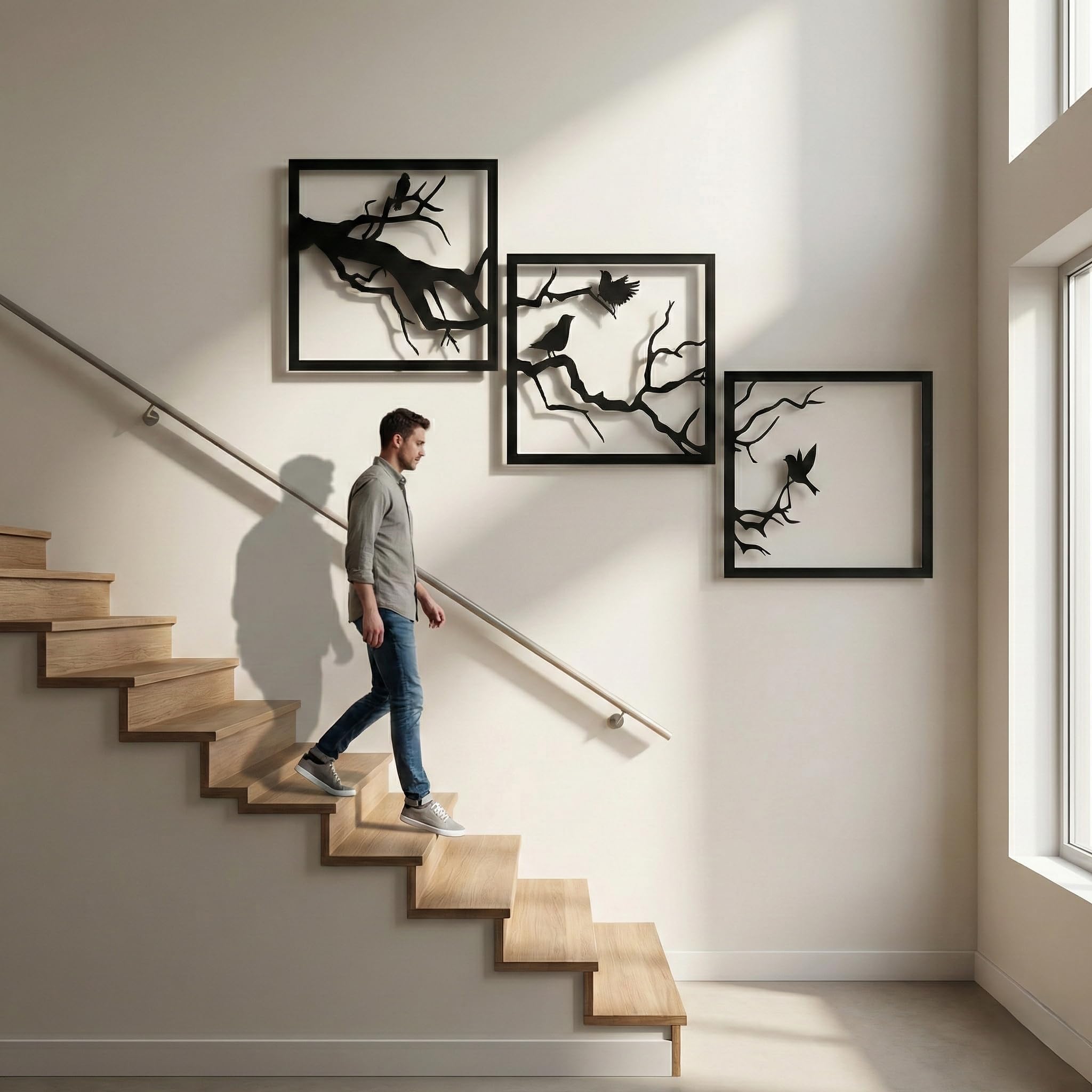 Dekadron Décoration Murale en métal, décorations murales en Arbre et Oiseaux en métal, 3 Panneaux (38 x 38 cm)