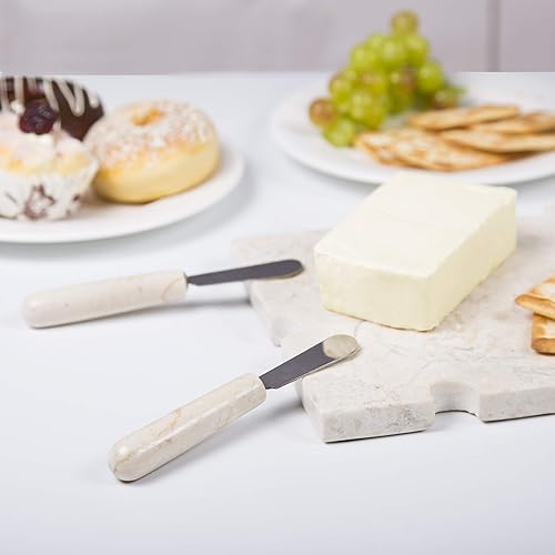 Miniatura 8 de Creative Home Juego de 4 esparcidores de mantequilla de queso natural de mármol champán, 0.8 pulgadas de diámetro x 5.5 pulgadas de alto, beige