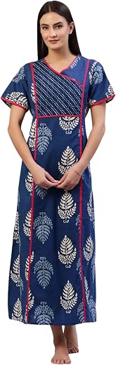 Evolove Women's Cotton Long Maxi Night Gown Nighty Dress with Pocket, Super Soft Comfortable