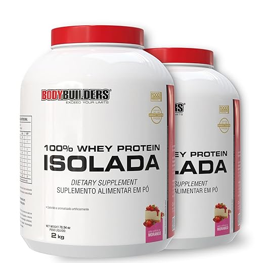 Kit 2x Whey Protein 100% Isolada Morango 2kg - Bodybuilders