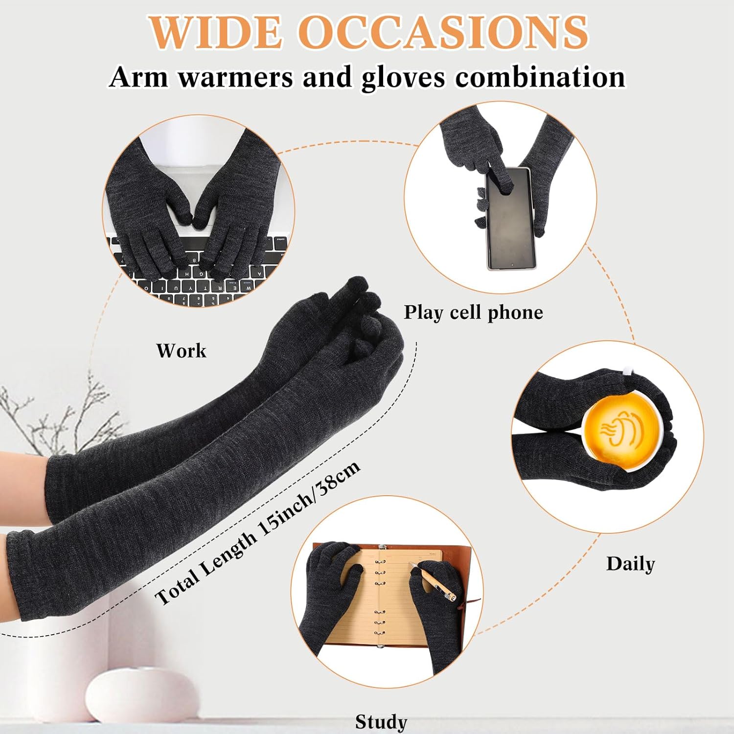 Liitrsh 6 Pairs Women Knit Long Gloves Touchscreen Arm Warm Texting Gloves for Women Touchscreen Winter Finger Mittens for Adult - Image 3