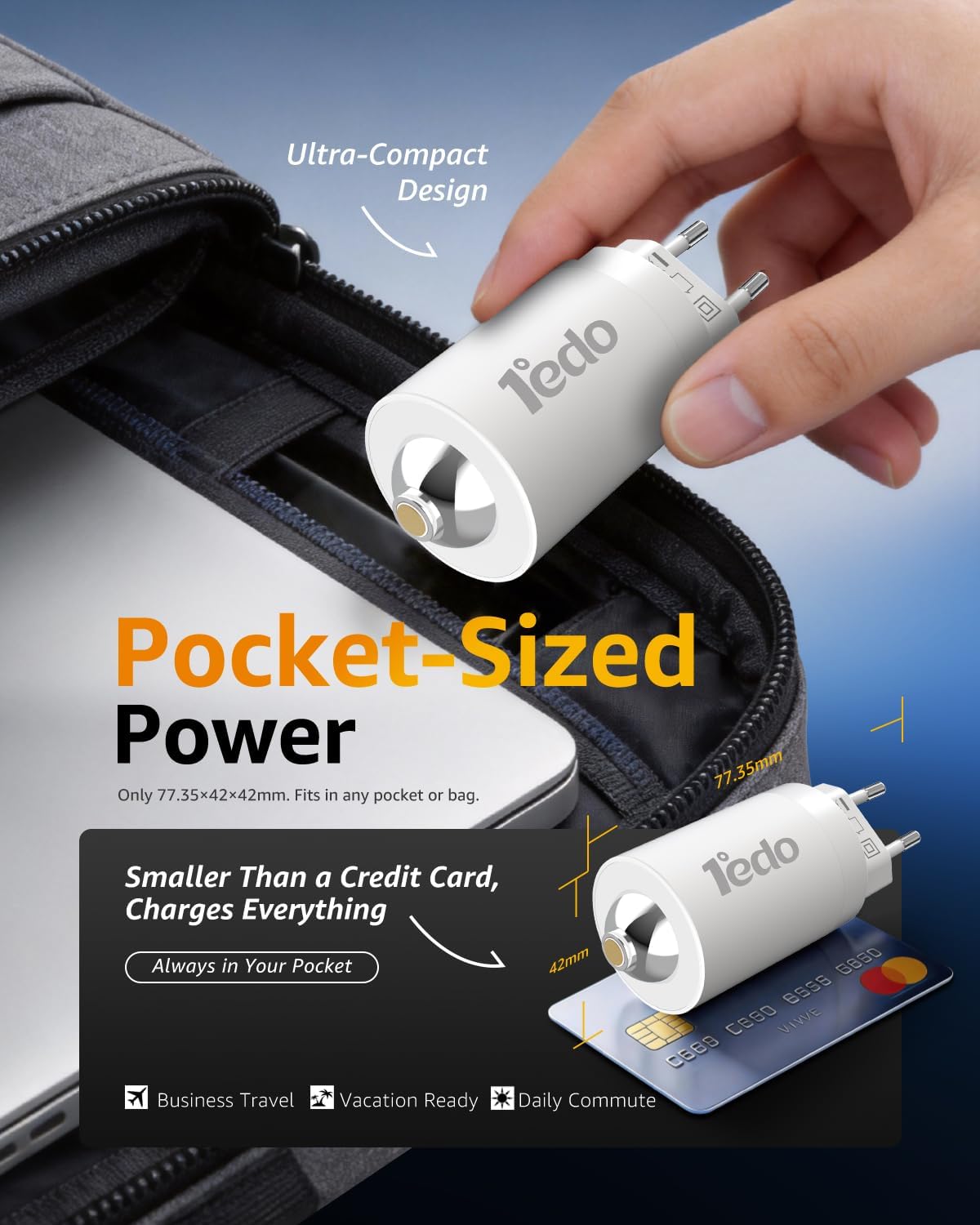 Cargador Magnético Rotativo 65W, Carga Rapida con PD3.0/PPS, Compatible con MacBook Air, Sumsung Galaxy S25/S24/S23, Google Pixel, iPhone 17/16/15/14 Air Series(Cable Incluido) - 6