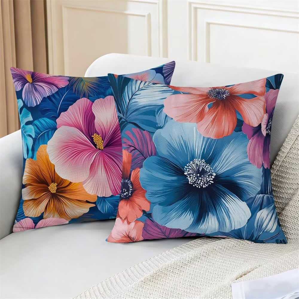 Federe Cuscini da Esterno Impermeabili 65x65 Blu Copri Cuscini per Divano Fiori Federa Cuscino Nordico Decorativi Copricuscini per Divano Giardino Patio Soggiorno Copricuscino Set di 2 (IU67)