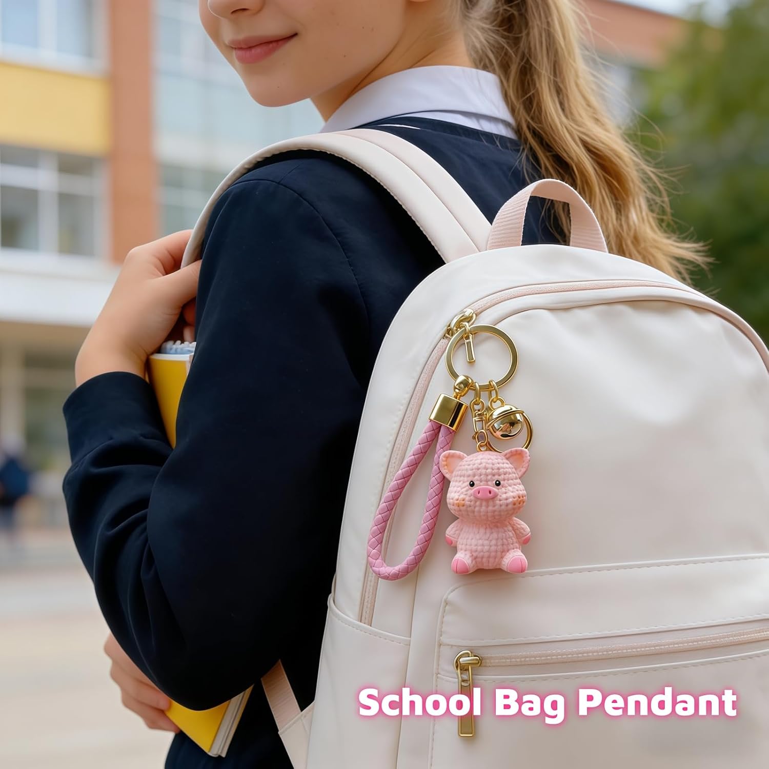Super Cute Adorable Kawaii Pink Pig Keychain - Cartoon Animal Bag Charm with Smooth Resin Texture for Backpack Handbag Purse Car Keys - Whimsical Fun Pendant Gift for Friends & Family