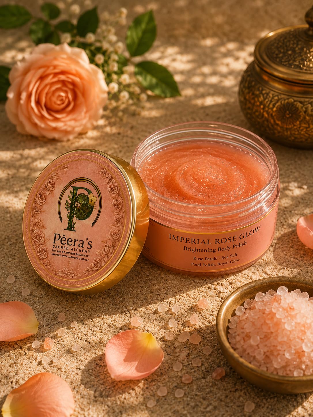 Imperial Rose Glow Brightening Body Polish | Rose Petals & Sea Salt, Exfoliates Dead Skin, Smoother & Brighter Skin, Spa-like Experience, Ancient Botanicals Blend-image-19