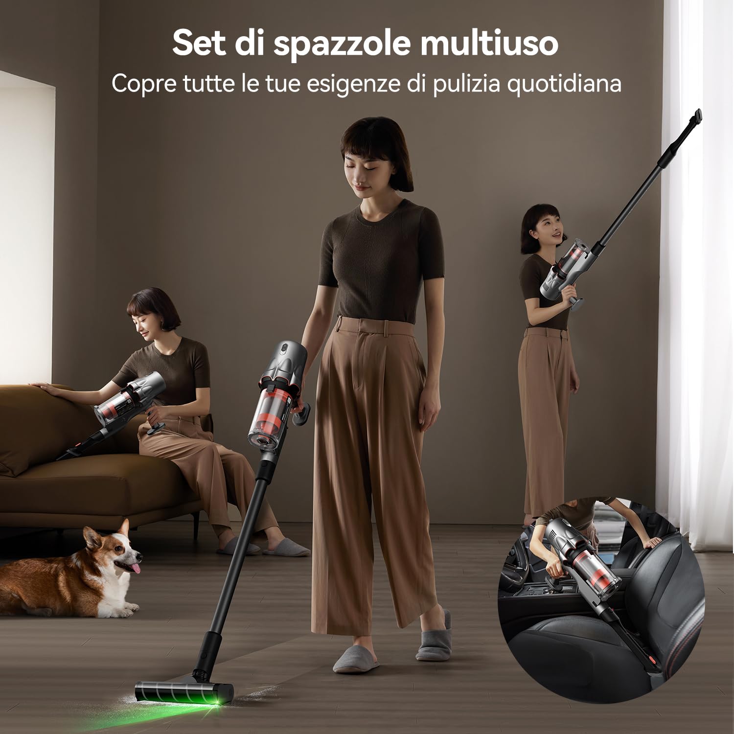 Deerma DEM-T30W Aspirapolvere senza filo 2 in 1 con Rilevamento Ottico della Polvere, Filtro HEPA, 23kPa, 240W e Spazzola Morbida