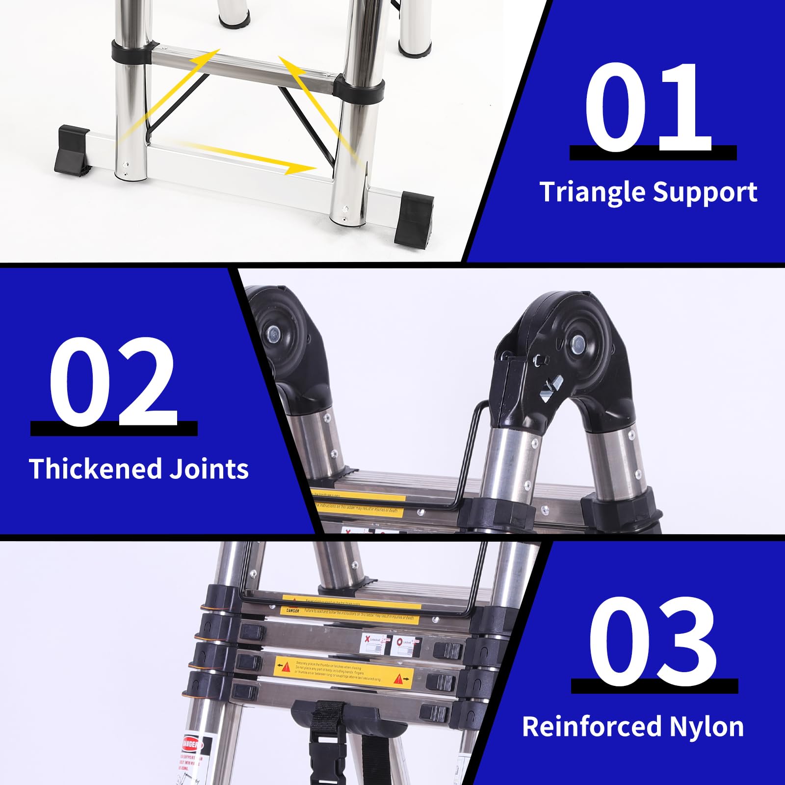3,2 m (1,6 m + 1,6 m) Teleskopleiter, Aluminium, Teleskopisch, Mit Mobilen Rollen Und Stabilisator, Tragbar, A-Rahmen, Multifunktional, Tragfähigkeit 150 Kg (Silber)