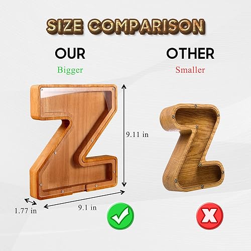 Miniatura 4 de Alcancía para niños y niñas, hucha grande de 26 letras del alfabeto inglés, madera personalizada, caja de ahorro de dinero personalizada, nombre de