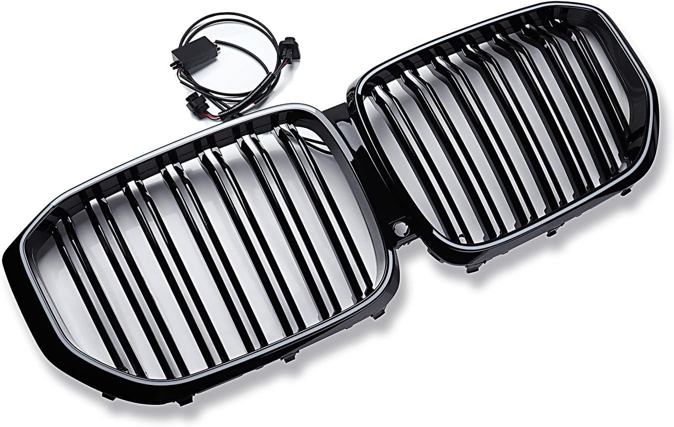 Astra Depot Front Kidney Grille for BMW X5 G05 2019–2023 Gloss Black Double Slat DRL LED Light Ring with Night Vision Camera Replace OE BM1200315 51137454887