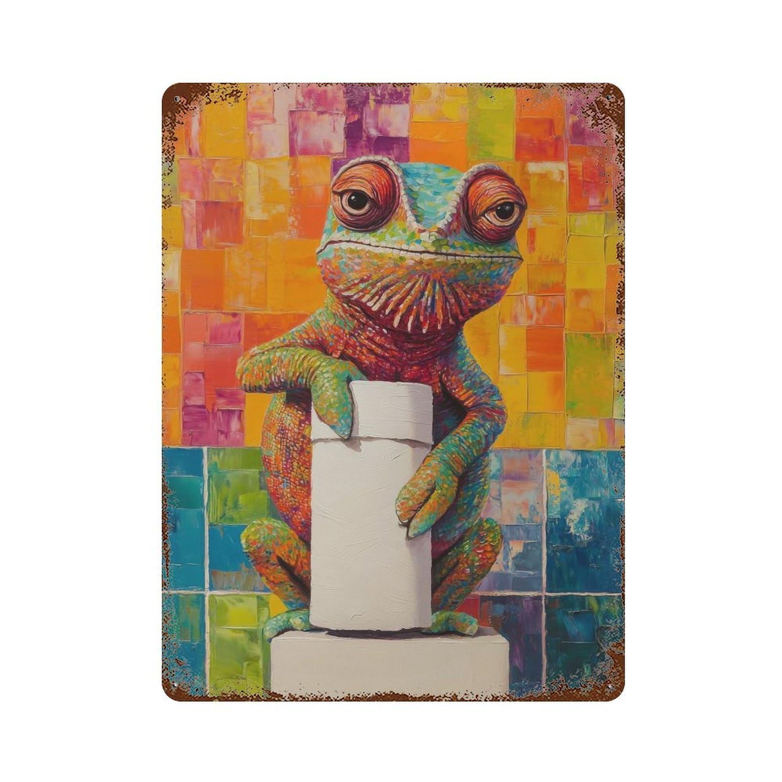 Garage Style Chameleon with Toilet Paper Decorative Tin Sign 15.7"x11.8", Farmhouse Wall Decor for Bar And Workshop