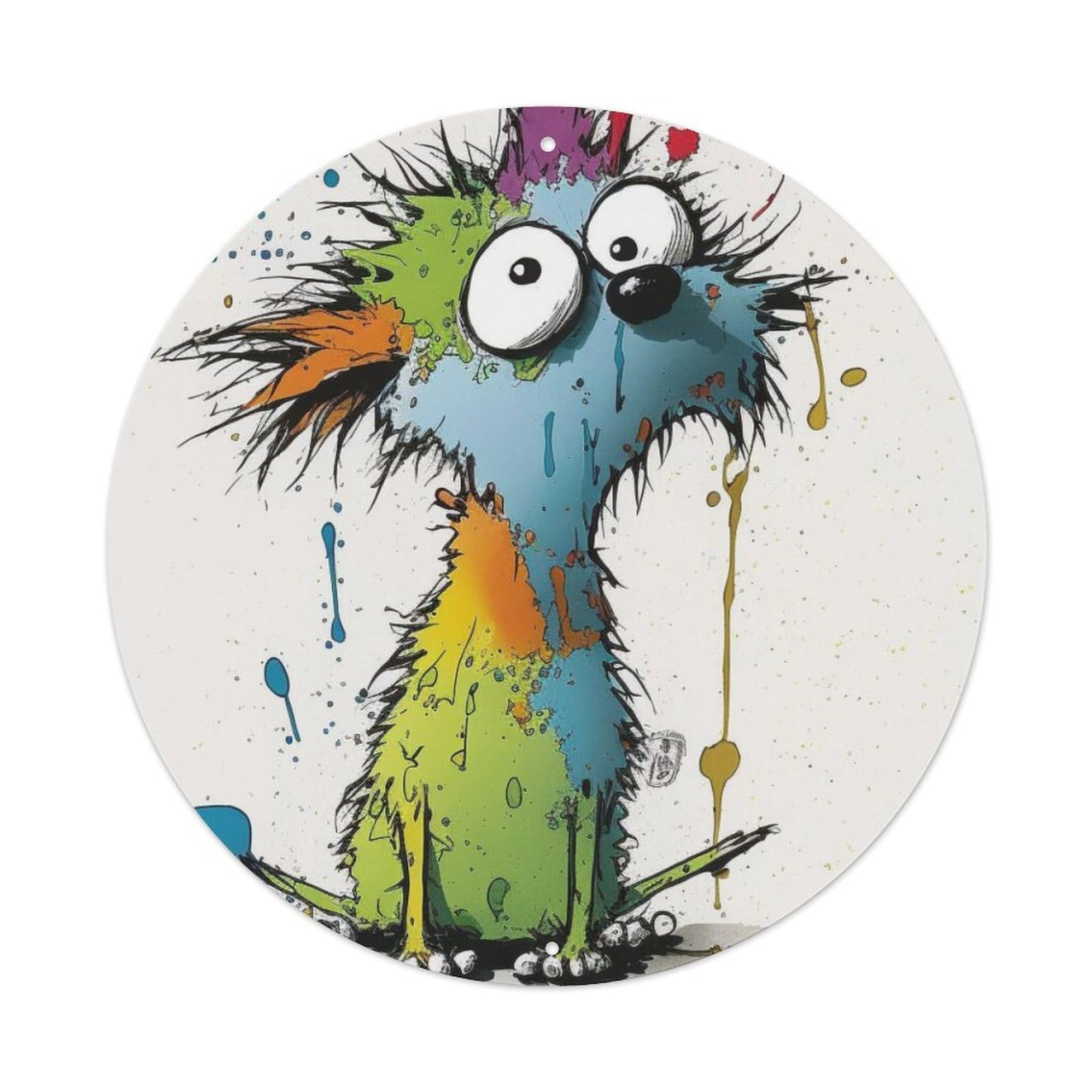Cartoon Puppy Doodle Splatter Art Poster Metal Tin Sign