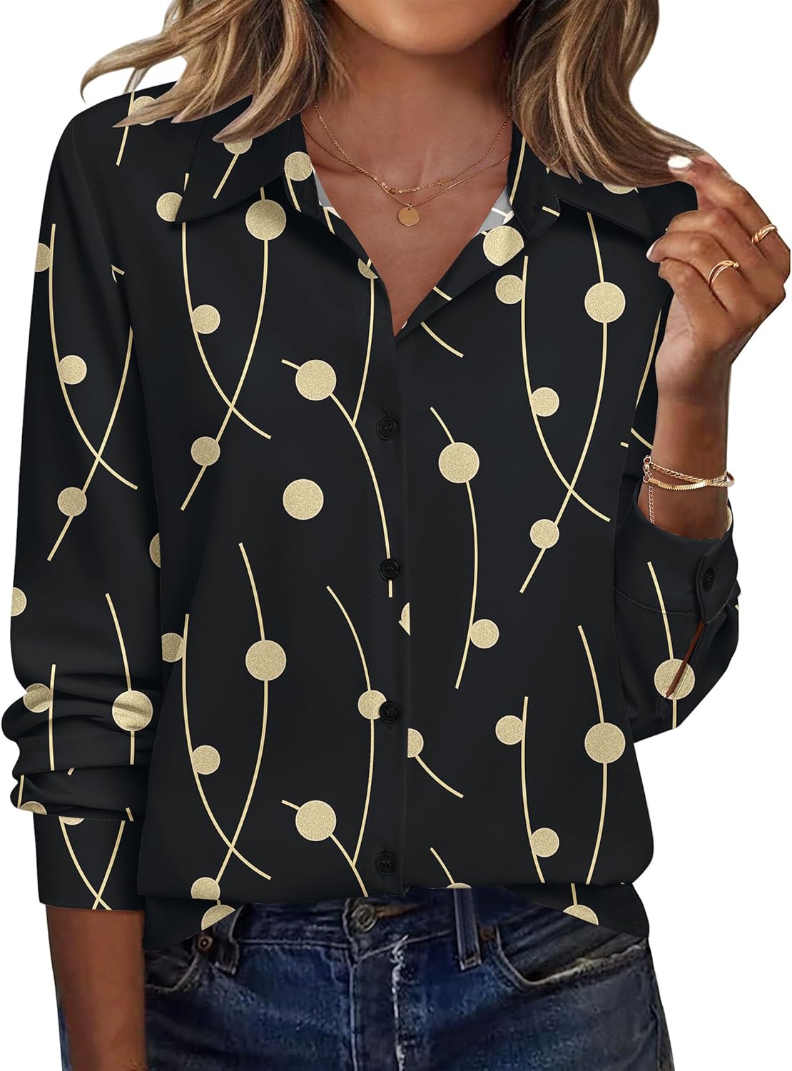 Zeagoo Blouse for Women Dressy Long Sleeve Button Down Shirts Business Casual Outfit Lightweight Solid/Printed Tops - Image 2