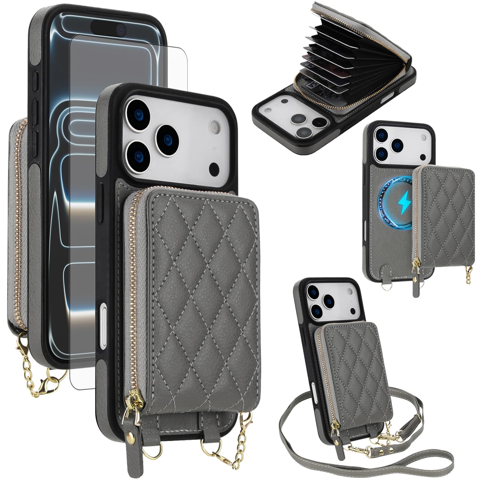 Pochette iPhone 17 Pro 2 en 1 magnétique avec compartiment zippé - 8