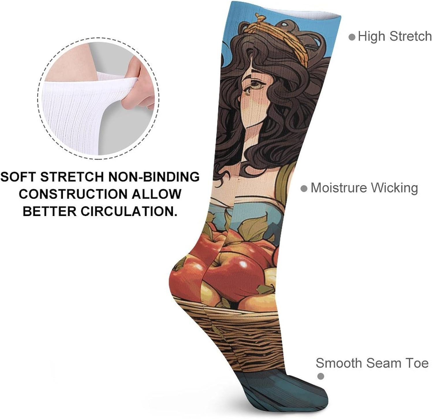 5-Pack Knee High Socks, 15.7 Inch Breathable Casual Socks Girl Carrying Basket Stockings for Men Women