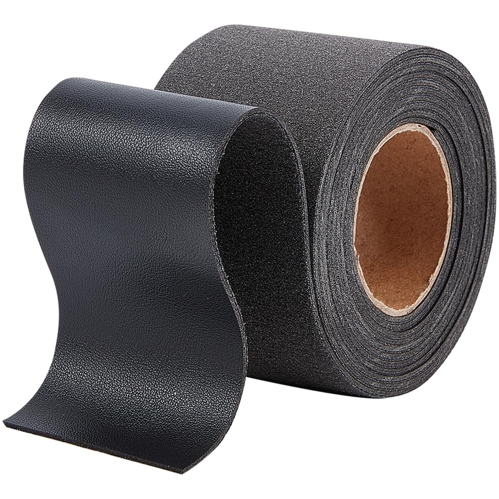 GORGECRAFT Black Leather Strips 50mm x 2m Single Sided Lychee Grain Leather Straps 1.7mm Thick Flat Imitation Leather Cord for DIY Crafts Guitar Belt Bracelets Jewelry Wrapping Handles Making
