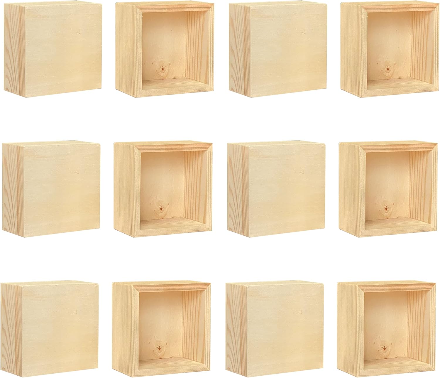 12-Pack Square Wood Box Unfinished Small Wooden Boxes for Crafts (Outer 3.7X 3.7X 2 in,Interior 3.2 x 3.2 x1.9 in)