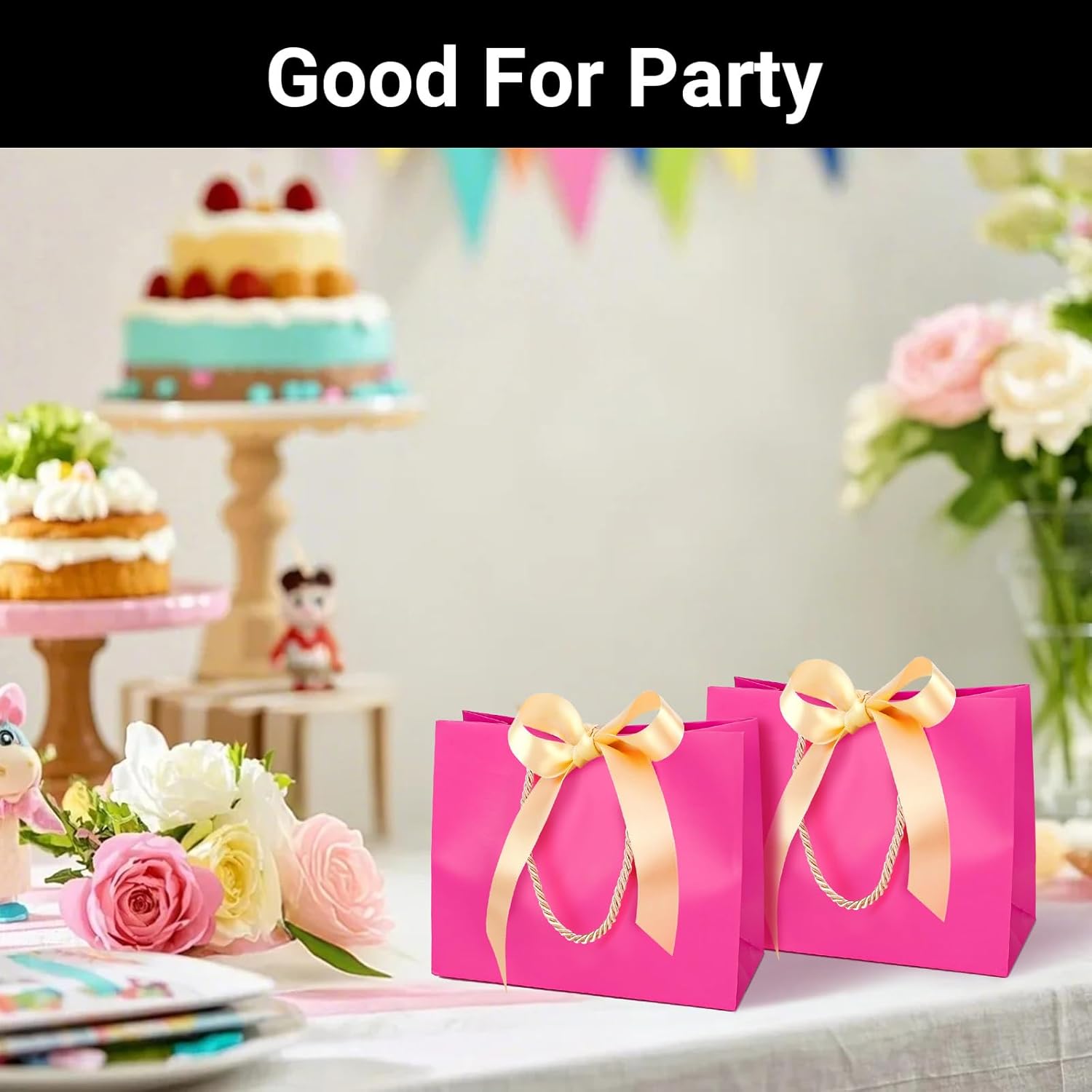 EUSOAR Paper Bags with Handle, 50pcs 8.6"x3.9"x7" Heavy Duty Hot Pink Thank You Gift Bags with Bow Ribbon Handle, Gift Treat Party Favor Paper Bags Bulk for Merchandise Shopping Wedding Birthday - Image 6