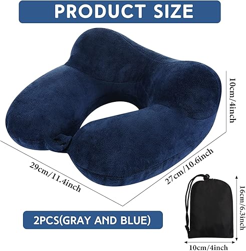 Vista 21 de Sintuff 2 almohadas inflables de viaje con bolsa compacta y terciopelo con los ojos vendados, almohada inflable para el cuello del avión, cojín Gris