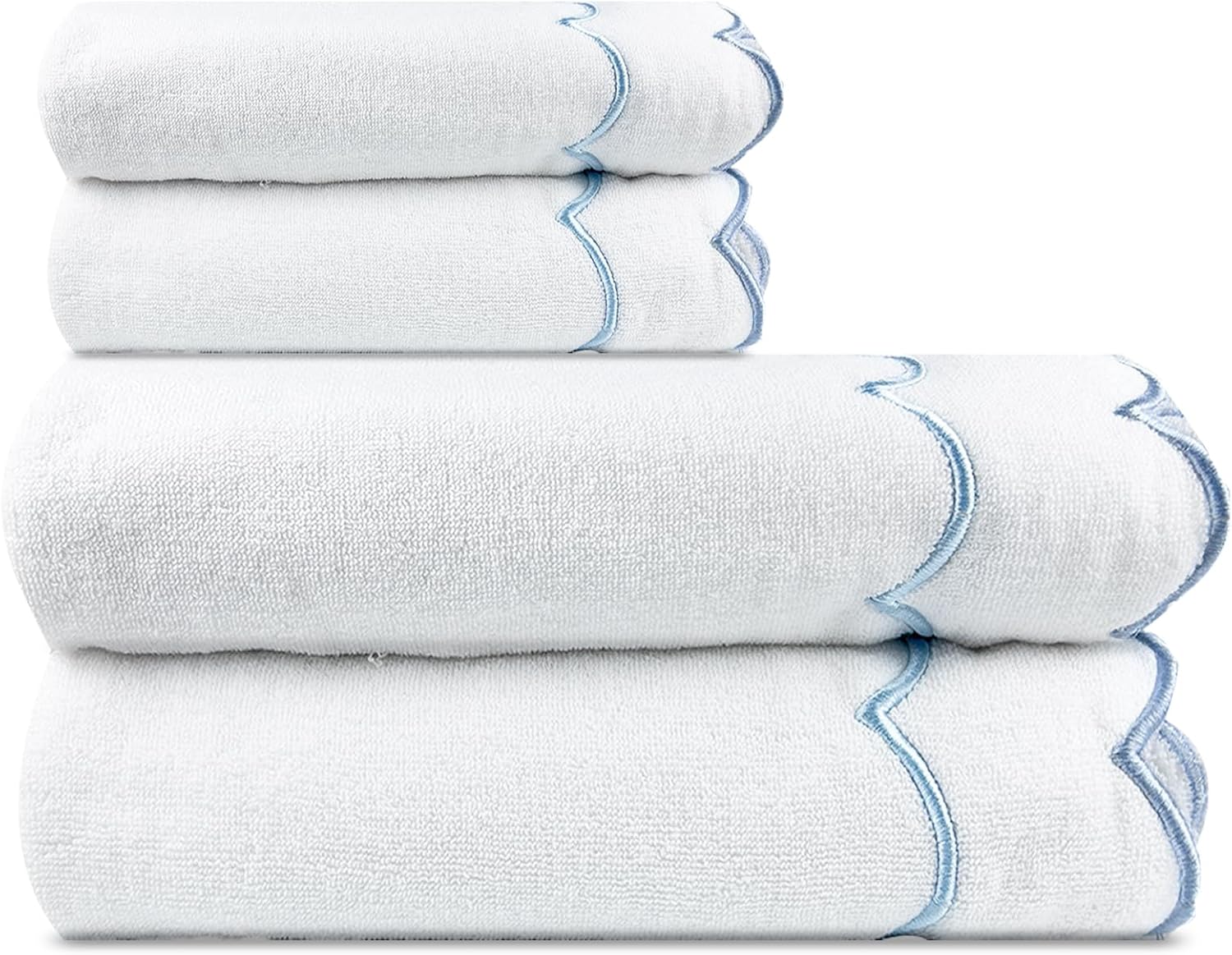 2 Pcs 100% Cotton Bath Towels for Bathroom，27 * 54 Inch Scalloped Bath Towels Embroidered Decorative 500 GSM Soft Absorbent Bath Towel for Bathroom Hotel Spa Sport Yoga (Blue) (Blue)