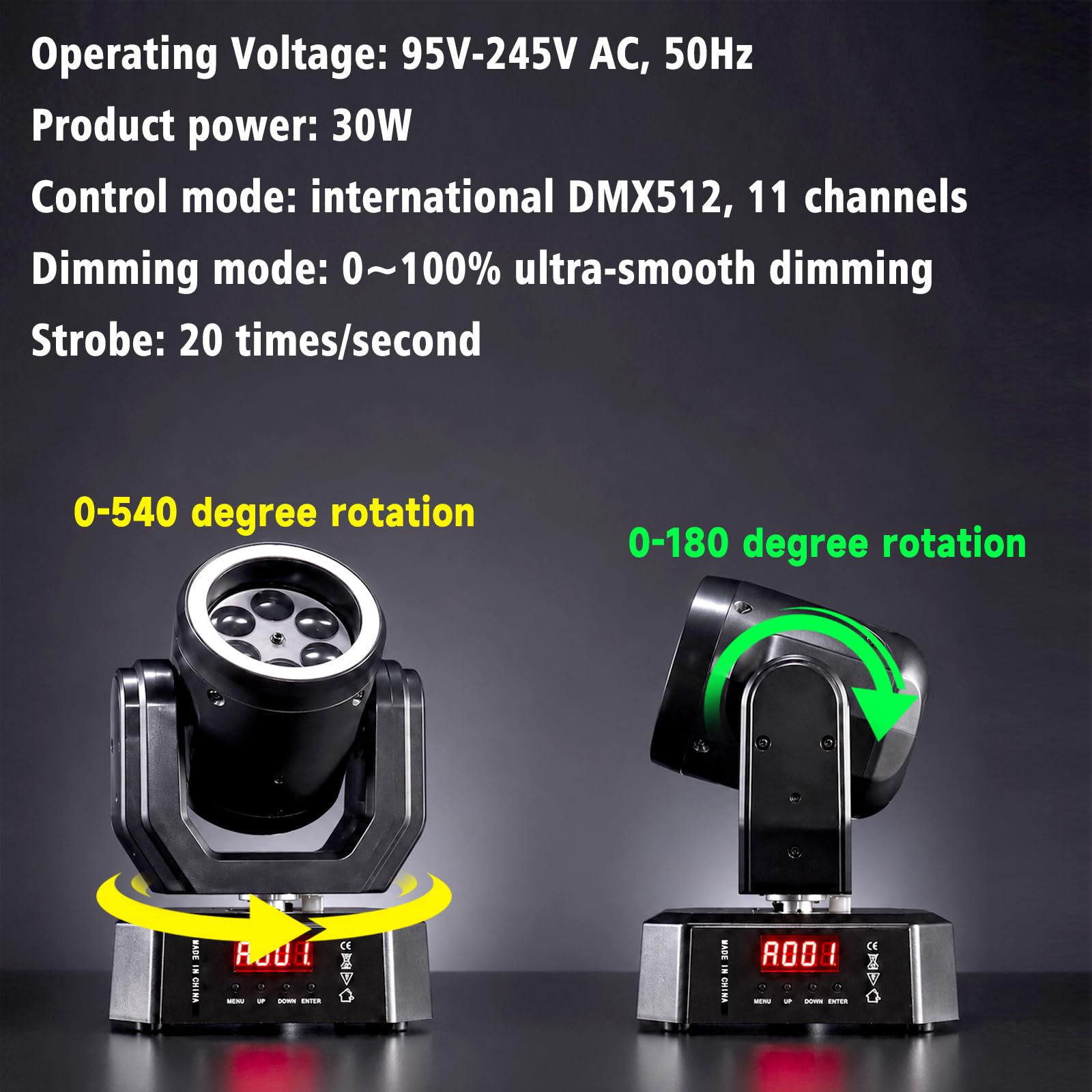 Luci a testa mobile per illuminazione DJ, Mini Moving Head LED Bee Eye Spot Proiettore per palcoscenico e feste