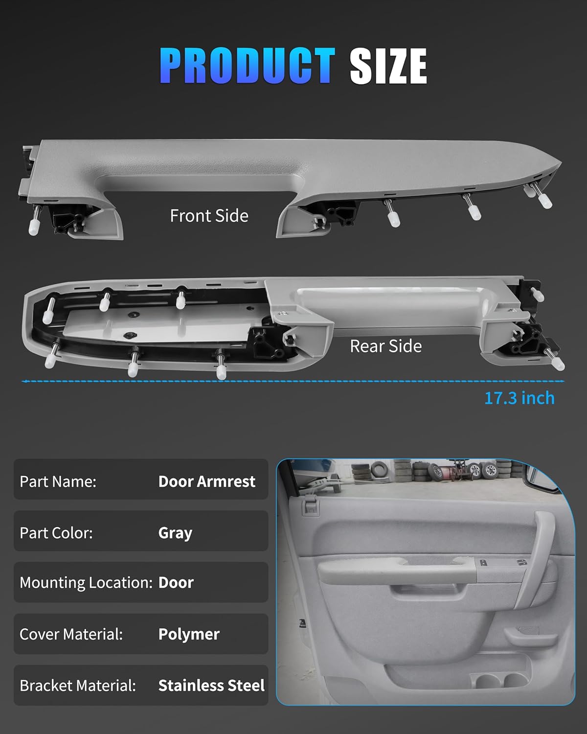 22818465 Front Left Driver Side Armrest Repair Kit Fit for Chevy Silverado/GMC Sierra 1500 2500HD 3500HD 2010-2014, Door Panel Repair with Door Release Handle Below Armrest, Grey