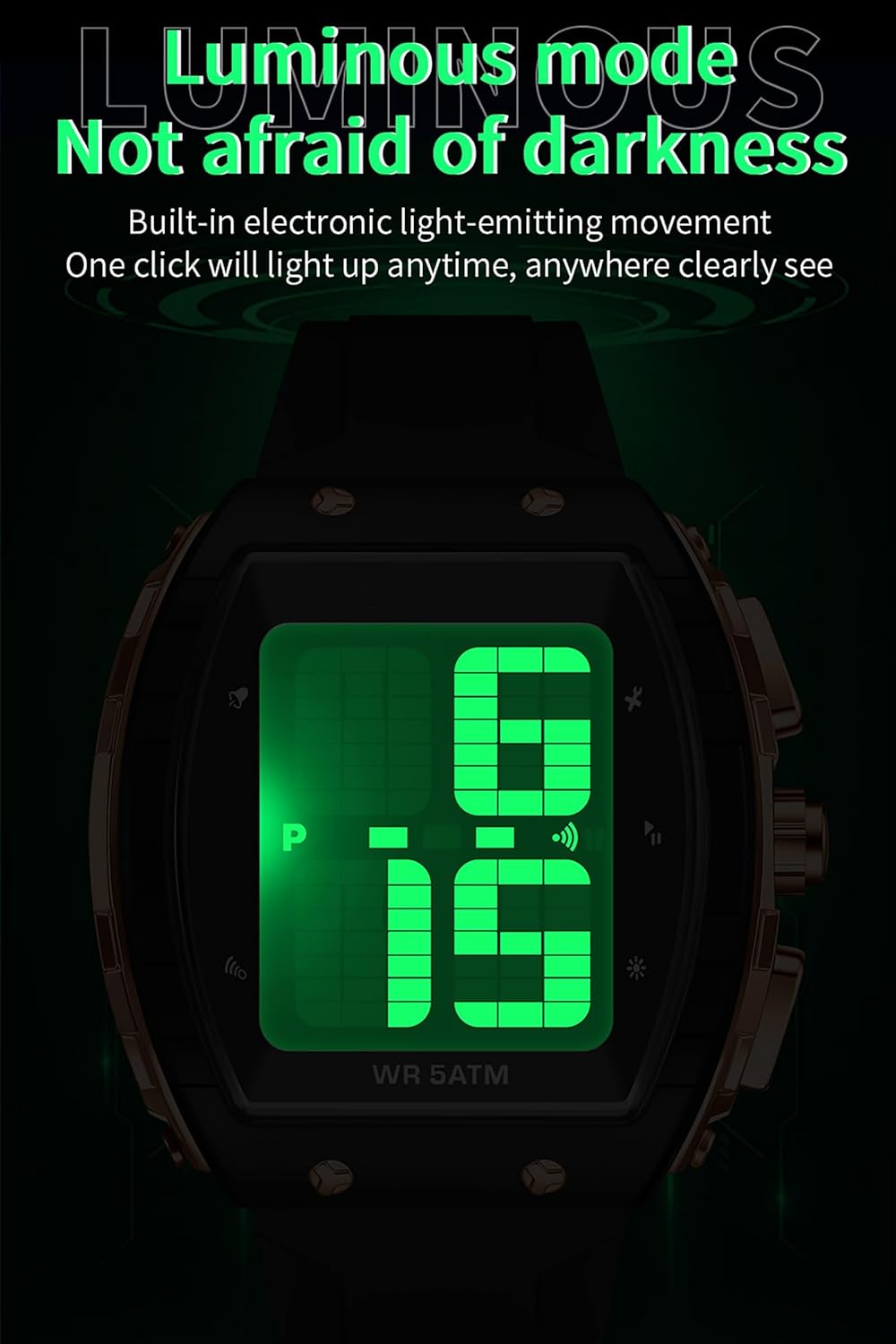 Watch display with green LED backlight activated