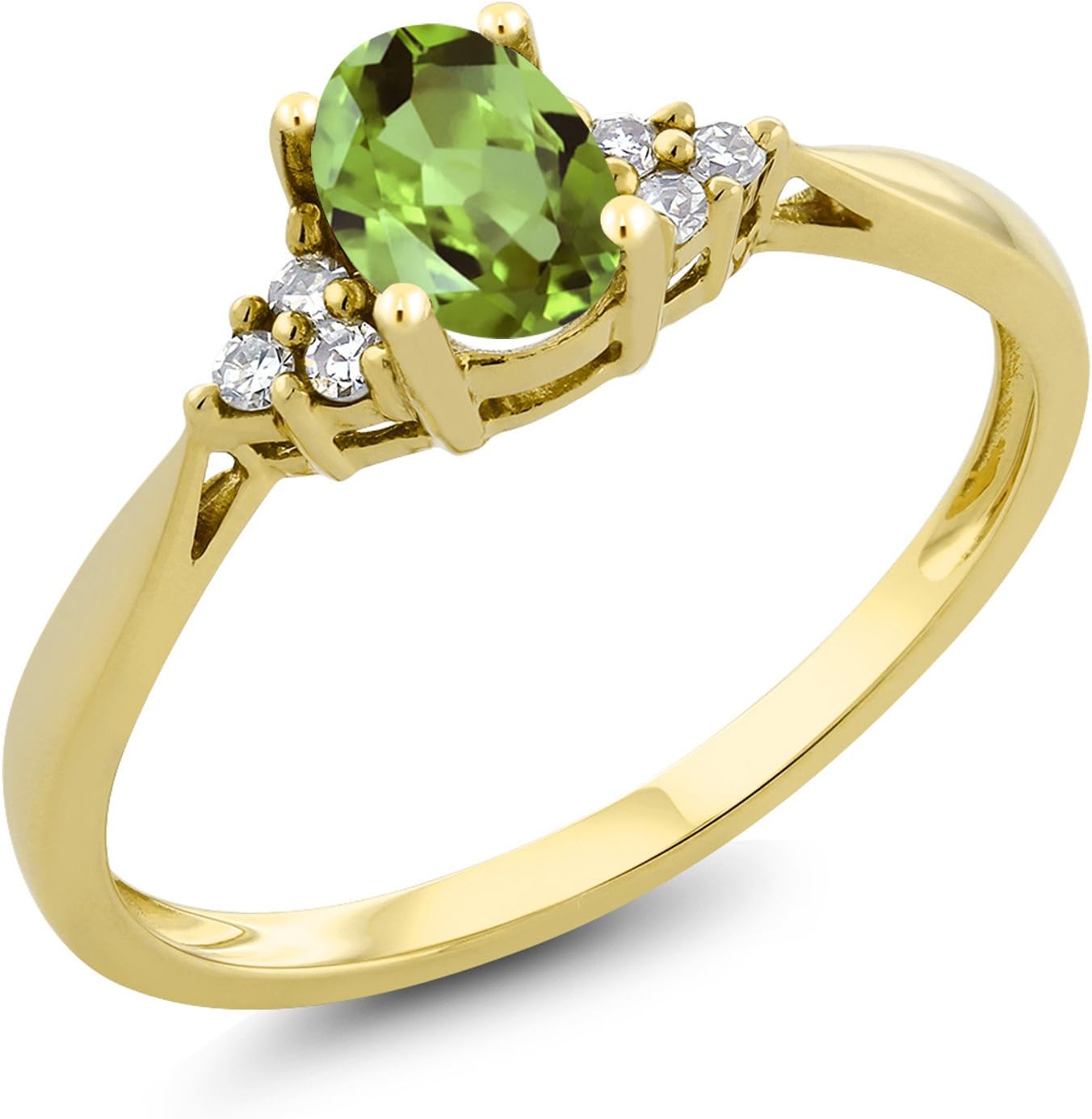 14K Yellow Gold Gemstone Birthstone and White Diamond Engagement Ring | Oval Shape 6X4MM | Wedding Anniversary Promise Gold Ring For Women | Available in Size 5, 6, 7, 8, 9