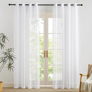 PONY DANCE Stores Gardinen mit Ösen Vorhang 210cm Lang Weiß Transparent