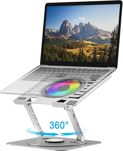 Miniatura 8 de Soporte para laptop, con base giratoria de 360°, ventilador de enfriamiento externo, iluminación RGB ajustable, soporte ergonómico plegable