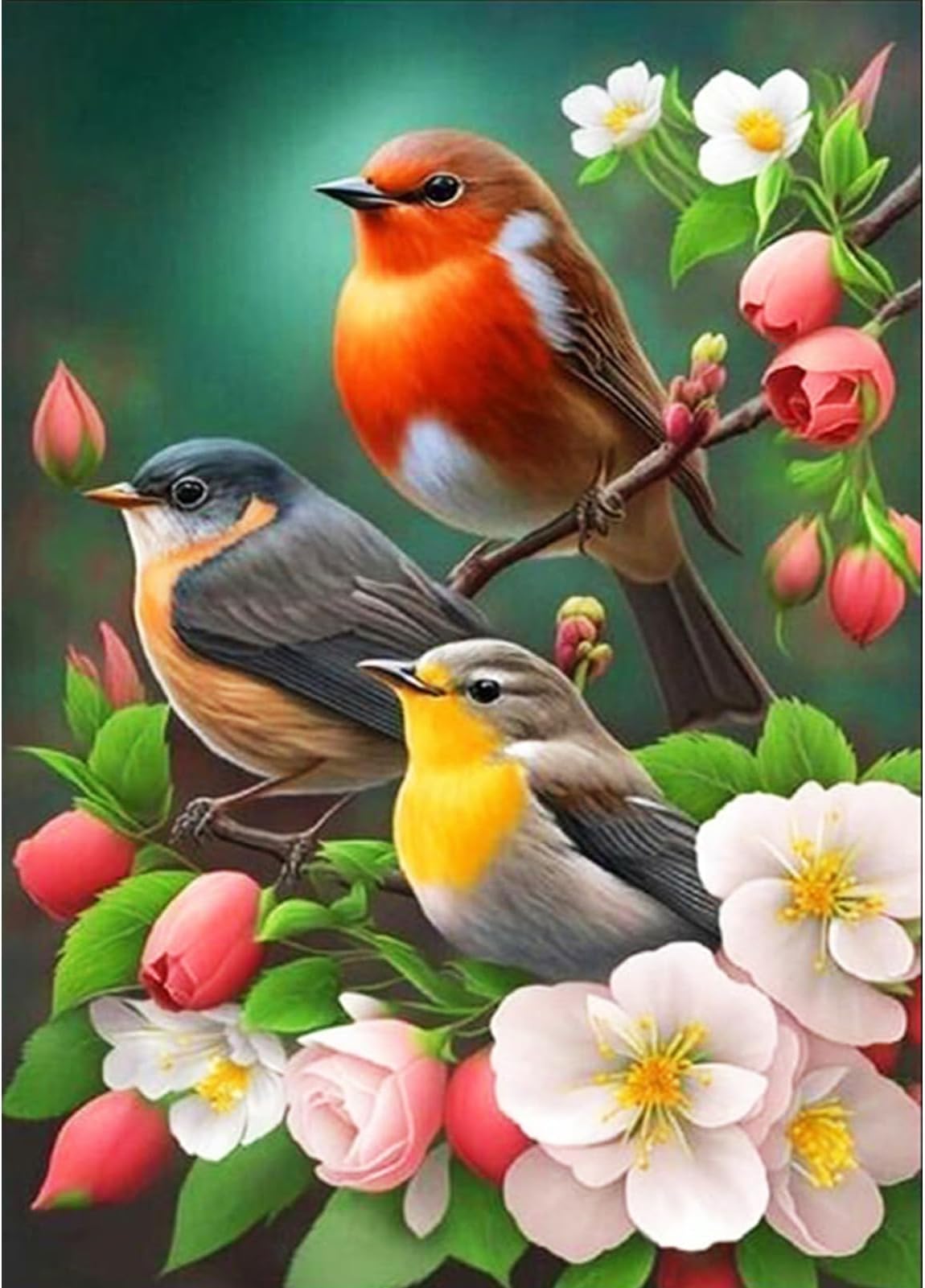 Birds with Flowers DIY Diamond Painting Kit, 5D Animal Art Craft for Adults & Kids, 30x40cm