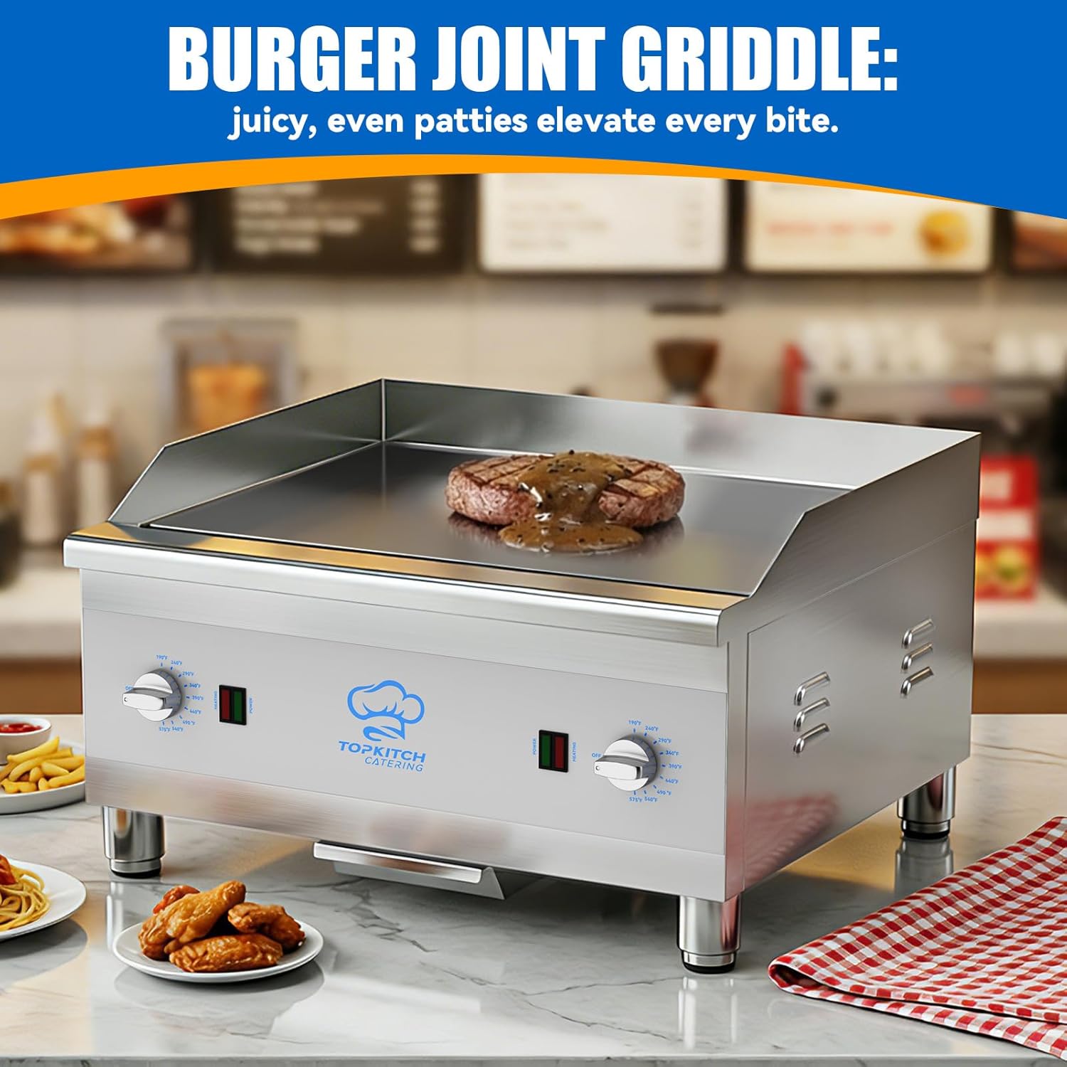 TOPKITCH 24"x16" Commercial Electric Griddle With 10mm Thick Cooking Plate,Independent Dual Cooking Zone,ETL Certified 575℉ Temp Control, Countertop Griddle Suitable for Medium & large Restaurants