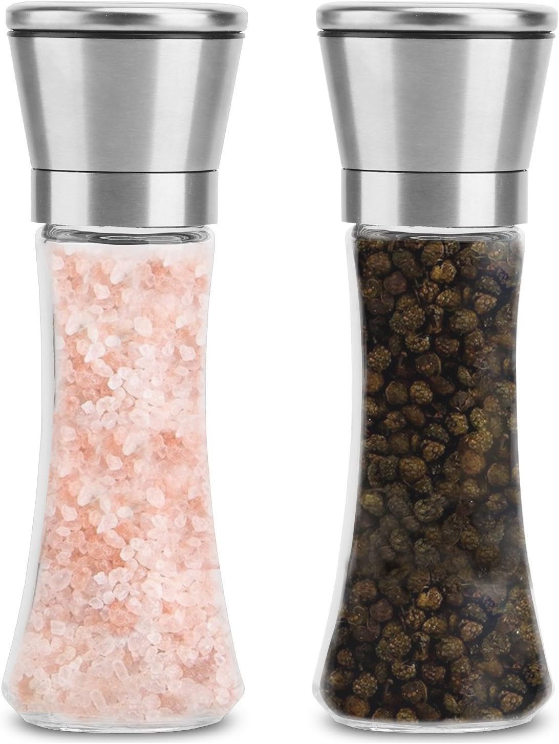 Tall Glass Salt and Pepper Grinder Set of 2 - Sea Salt Mill And Pepper Mills