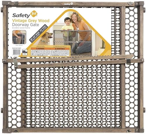 Miniatura 5 de Safety 1st Puerta de bebé de madera vintage con fijación de montaje a presión, color gris