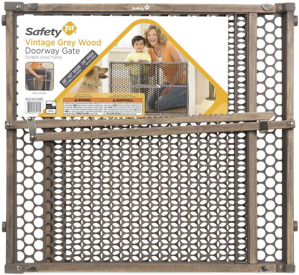 Safety 1st Barrière de Porte réglable pour bébé, barrière de Fixation à Pression pour Animaux domestiques, Tout-Petits, bébés, Enfants, Bois Vintage, Gris