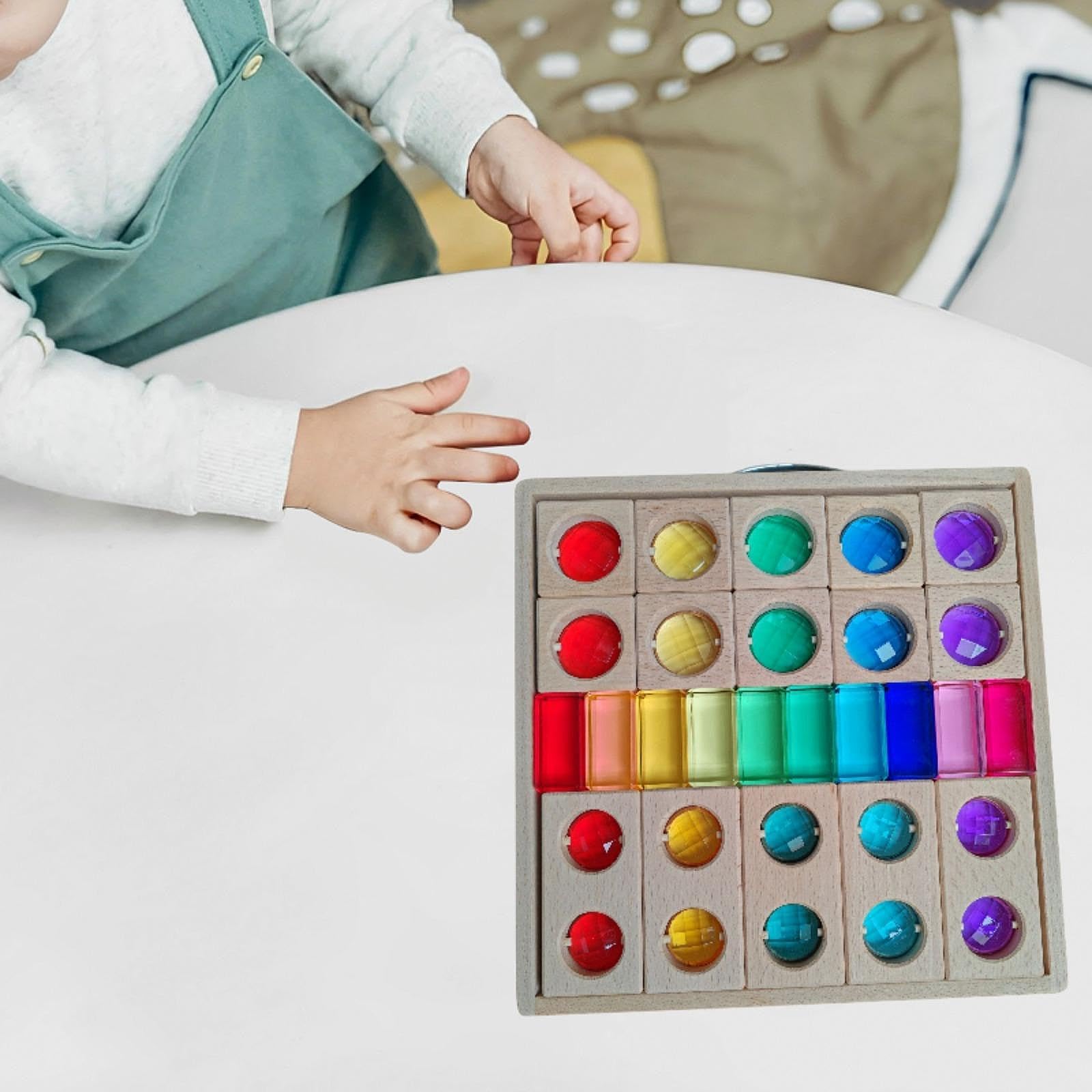 Acryl Holzbausteine Set Kinder Stapelspiel Steine Bunte Regenbogen Würfel Spielzeug mit Glitzernden Durchsichtigen Bauelementen Und Aufbewahrungsbox, 3 Arten Blöcke