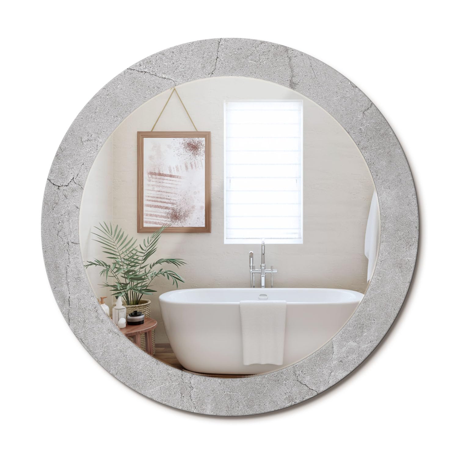 Miroir mural rond verre imprimé fi70 ciment gris moderne