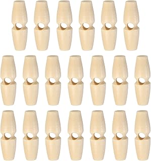 HARFINGTON 20pcs Wooden Toggle Buttons 30mm / 1.2" Single Hole Wood Olive Horn Sewing Buttons for Coat Sweaters Clothing DIY Craft, Natural Color