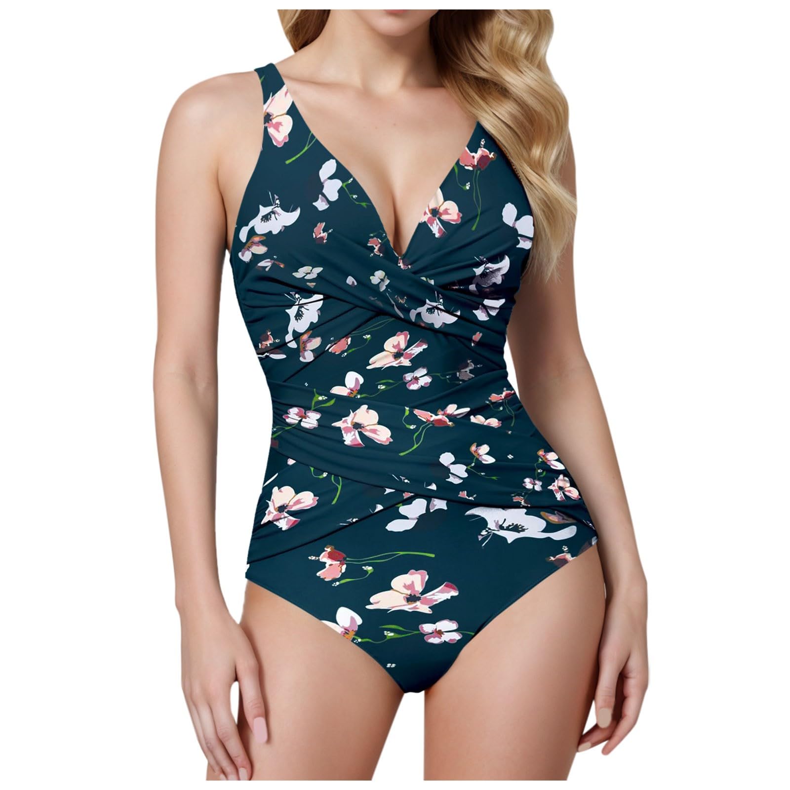 Generisch Bañador de una pieza para mujer, traje de baño sexy con corte de malla, cuello en V, push up, espalda descubierta, B65