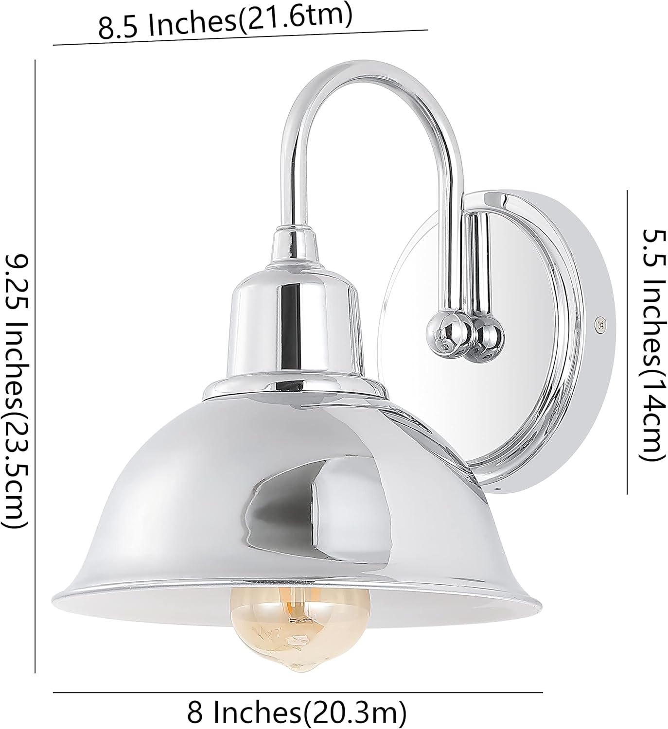 JONATHAN Y 8" Chrome Farmhouse Industrial 1-Light LED Vanity Wall Sconce for Bathroom Mirror Kitchen, Metal Shade, Dimmable Vintage Lighting, LED Bulb Included JYL7481A